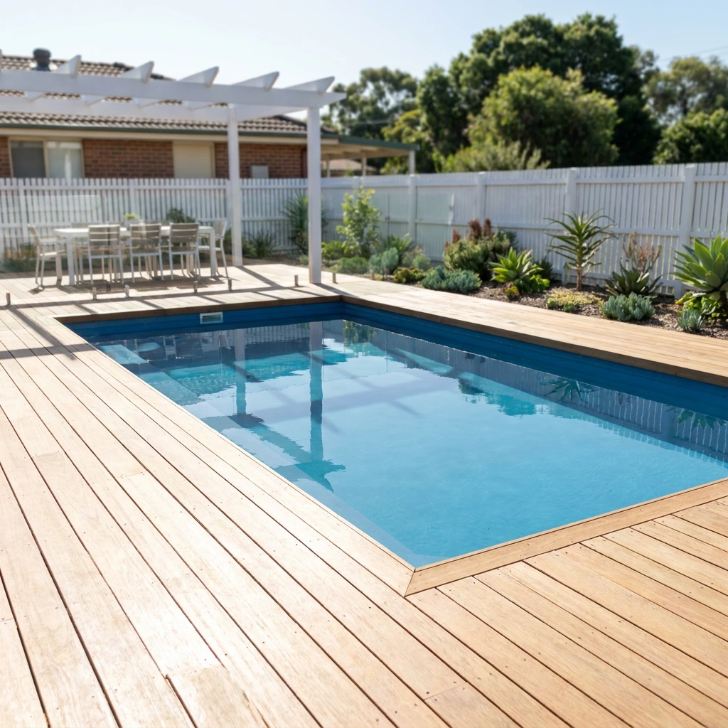 Composite decking boards in full sun on a Sunshine Coast deck