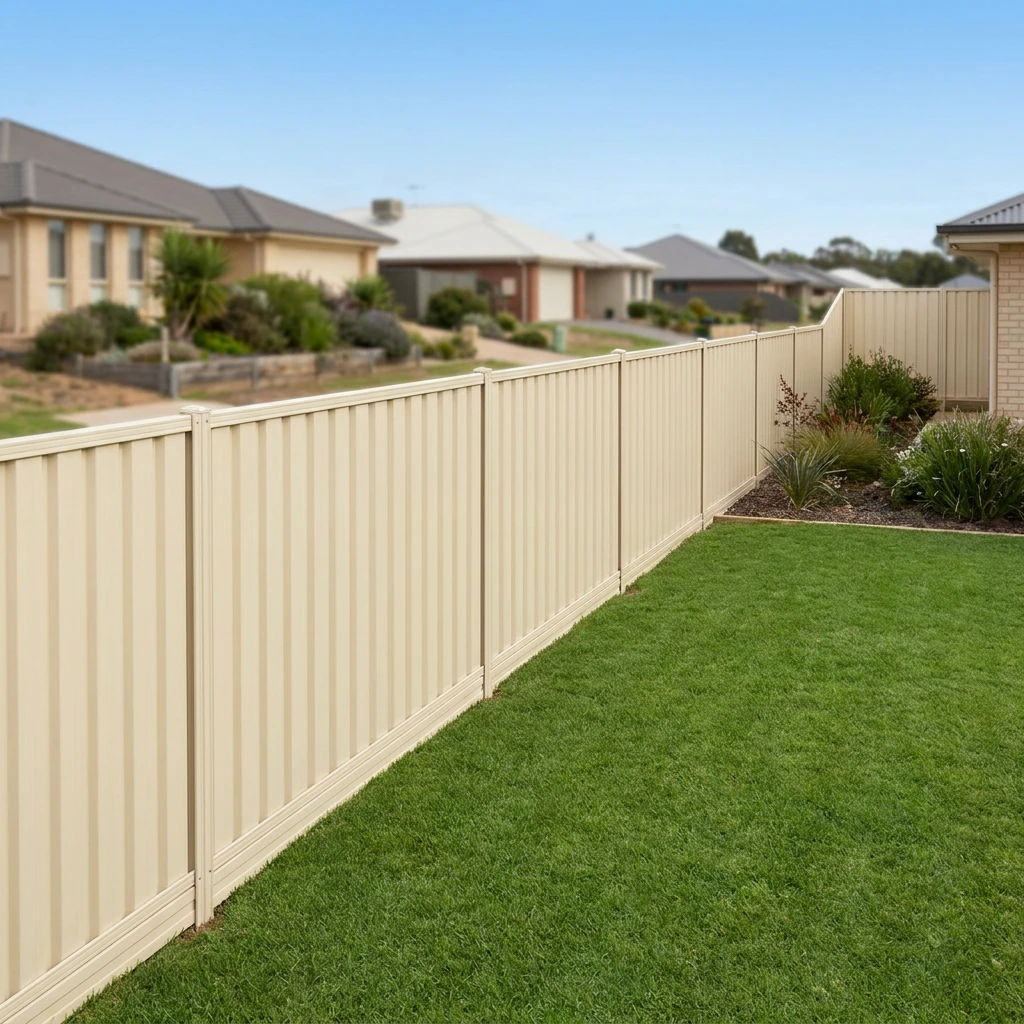 COLORBOND® steel fence line installed along a suburban boundary by BCM Builders
